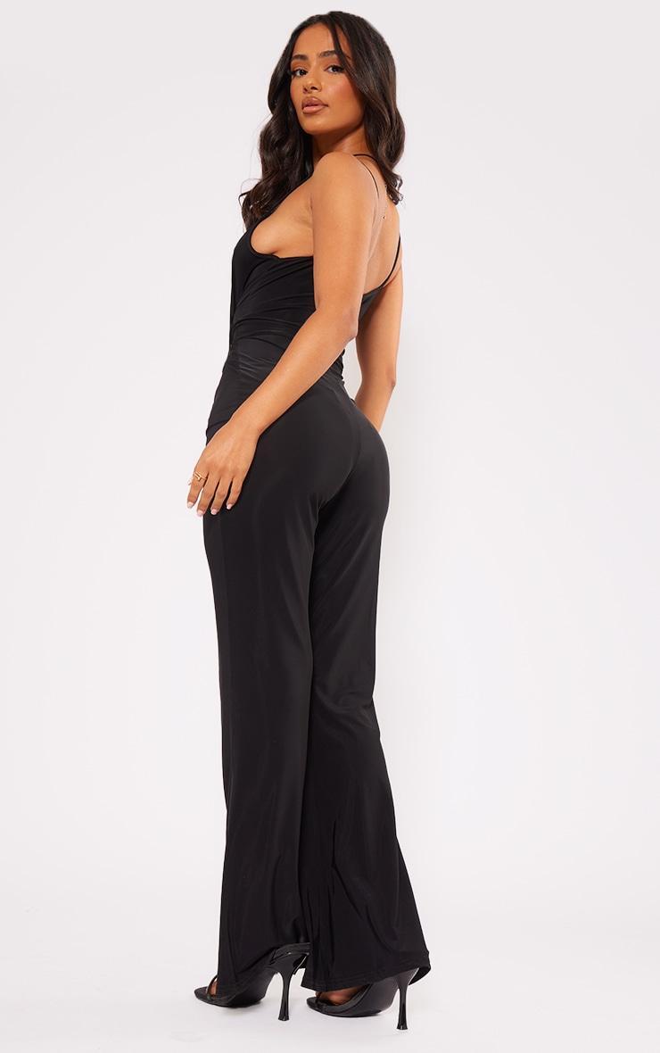 Petite Black Slinky Flared Jumpsuit Product Image