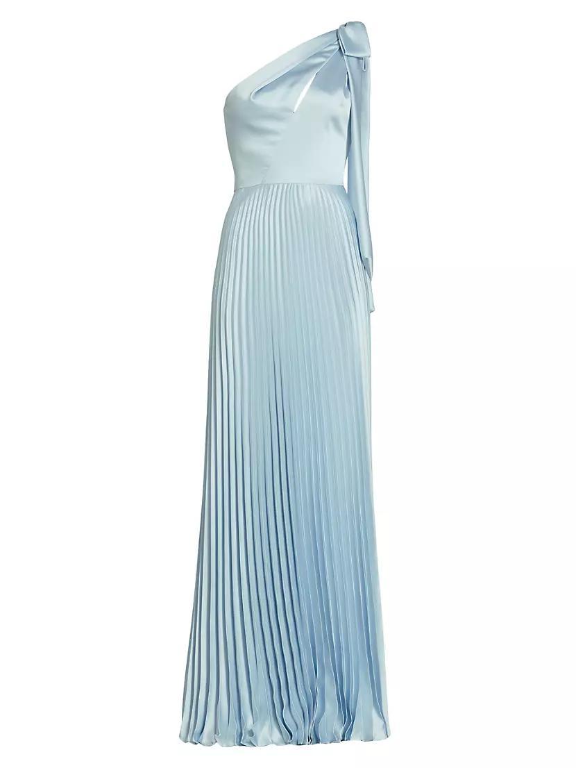 Satin One-Shoulder Pleated Gown Product Image