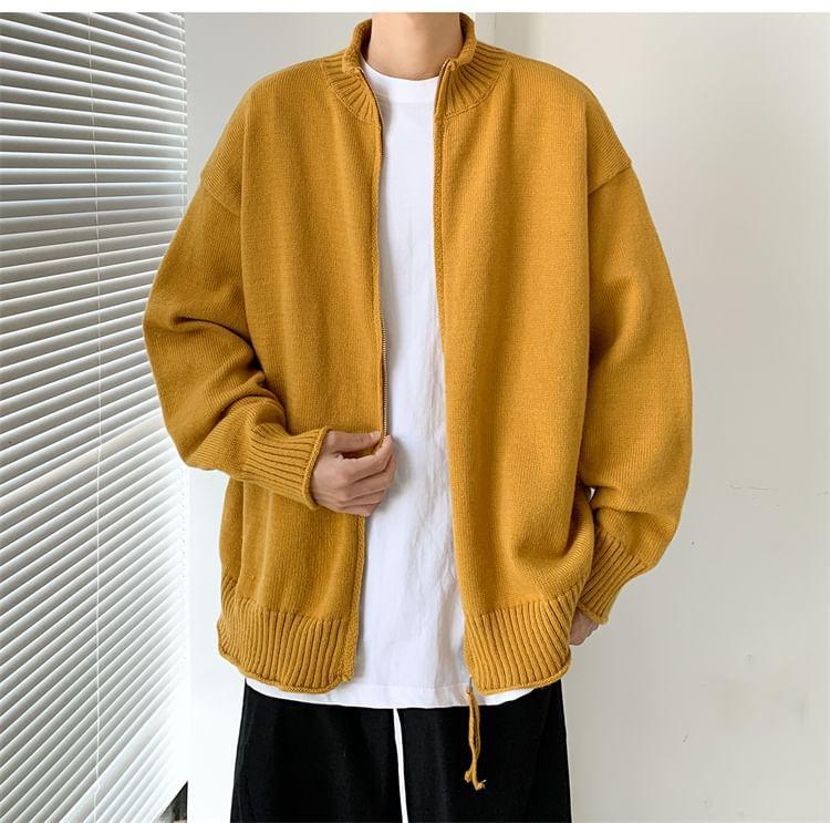 Stand Collar Plain Zip Cardigan Product Image