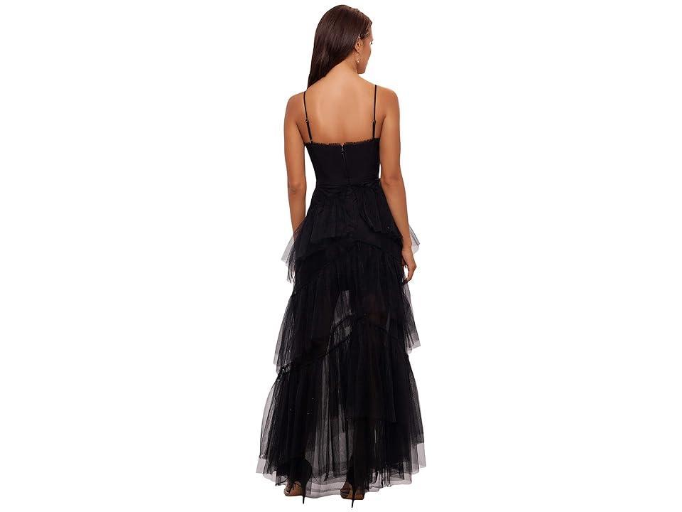 Betsy  Adam Illusion Tiered Ruffled Tulle Square Neck Mesh Sleeveless Gown Product Image