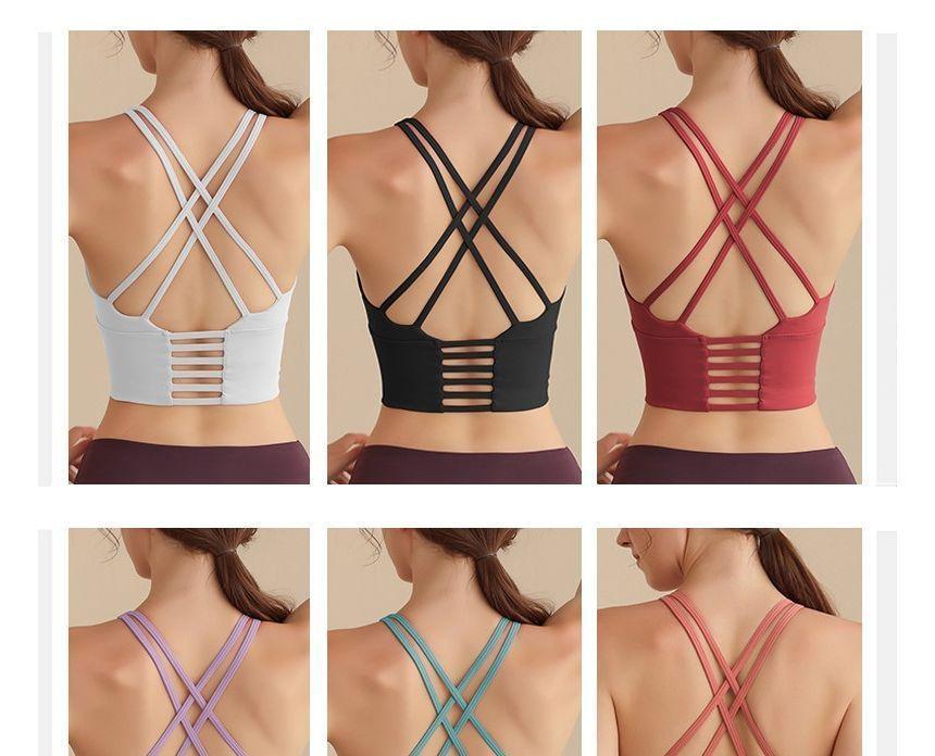 Strappy Plain Sports Bra Top Product Image