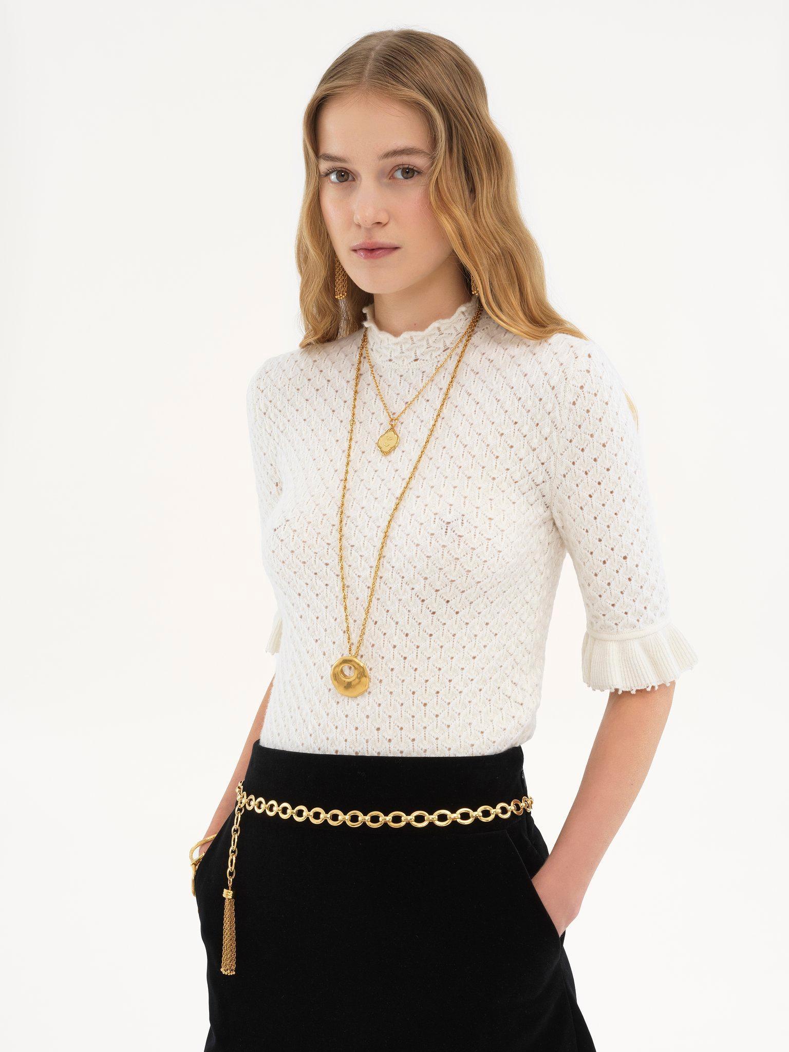 Short-sleeve sweater in wool & cashmere knit Product Image