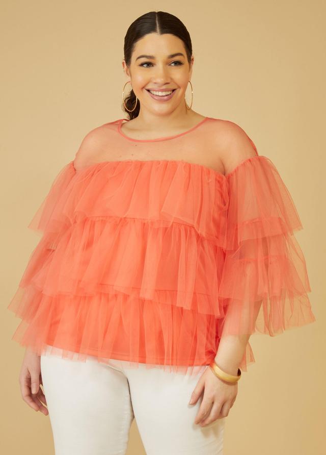 Plus Size Tiered Tulle Top, - Ashley Stewart Product Image