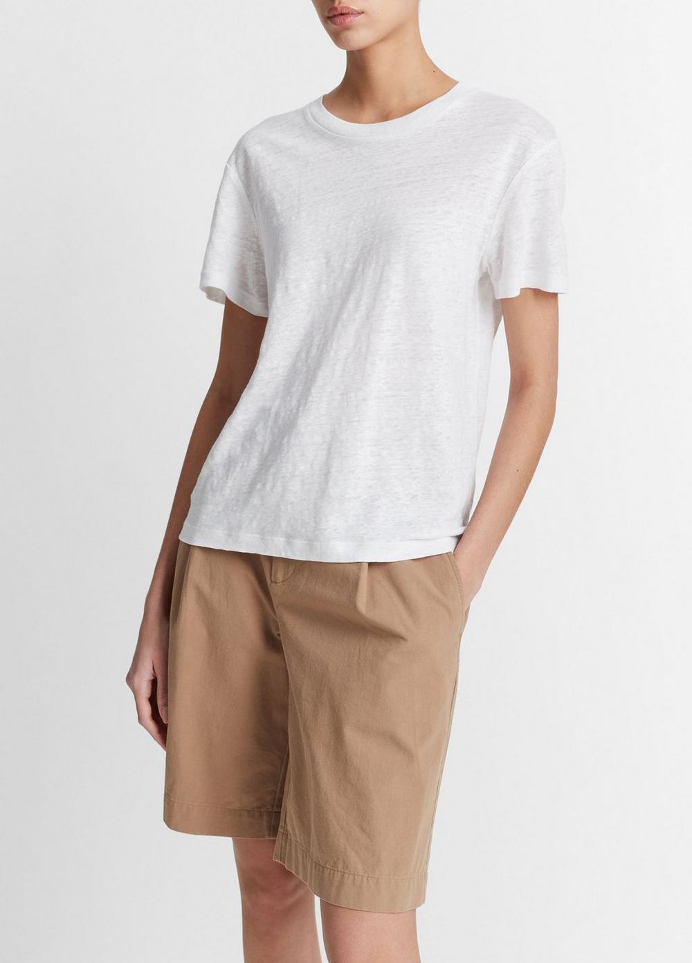 Linen Drop-Shoulder Crew Neck T-Shirt Product Image