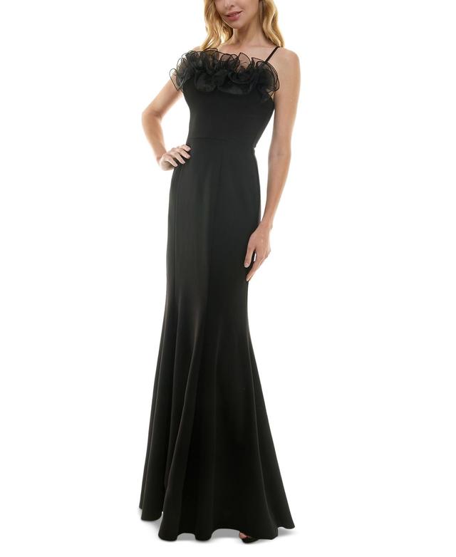 City Studios Womens Ruffled-Neck Evening Gown Product Image