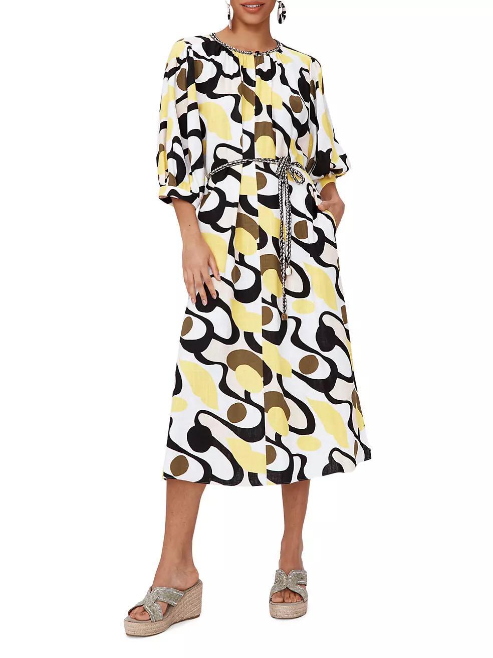 Bambi Abstract Linen-Blend Midi-Dress Product Image