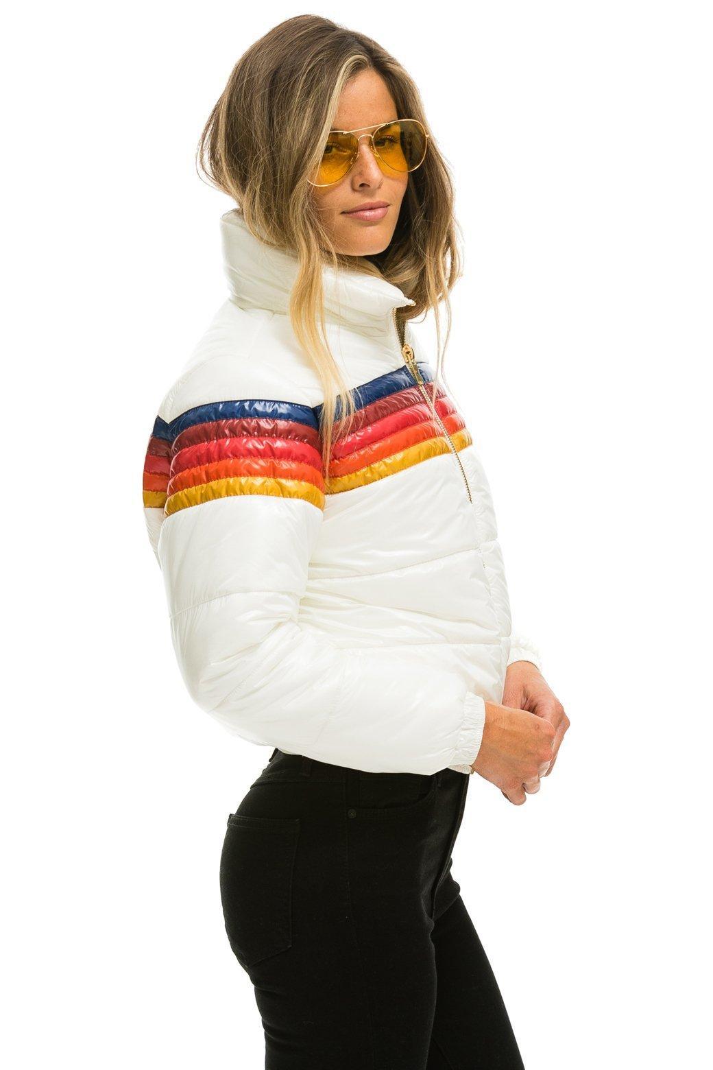 5 STRIPE LUXE APRES PUFFER JACKET - GLOSSY WHITE Female Product Image