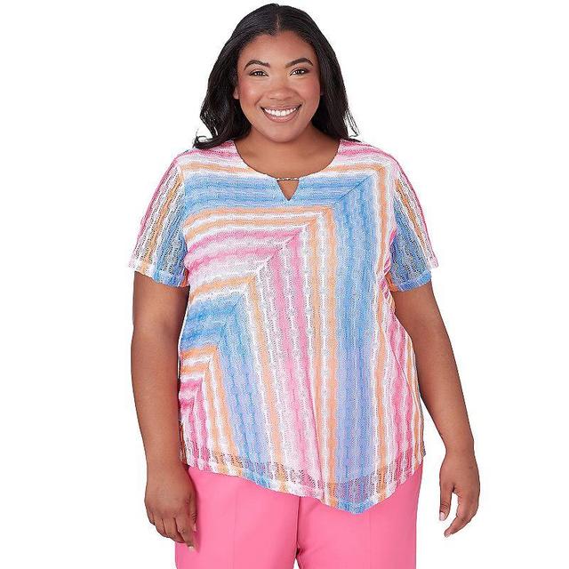 Plus Size Alfred Dunner Short Sleeve Spliced Stripe Top, Womens Product Image