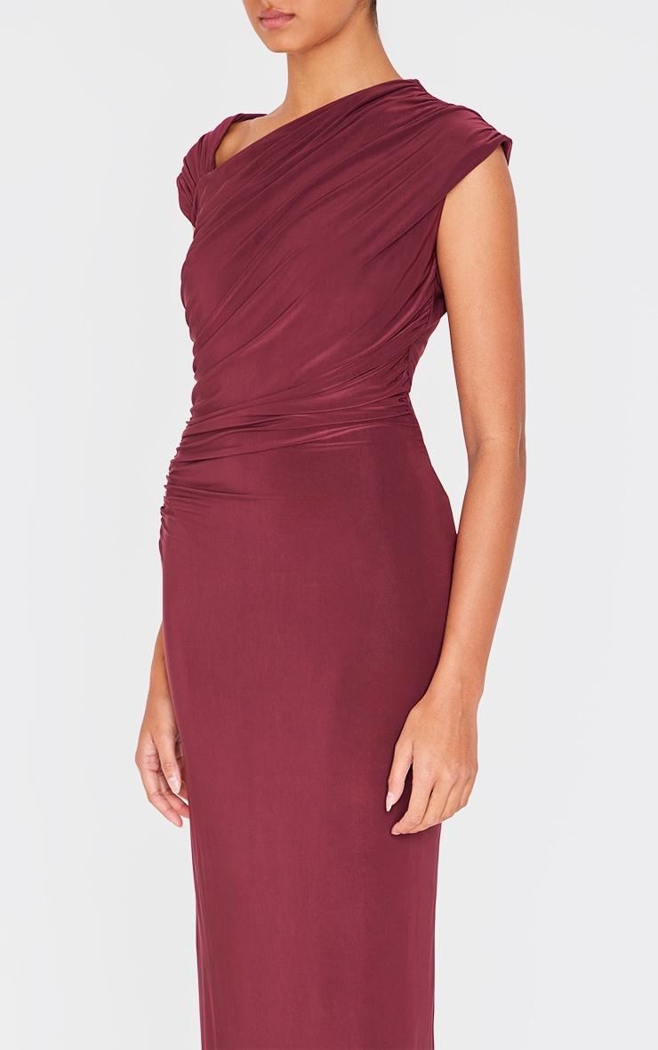 Burgundy Double Layer Slinky Ruched Maxi Dress Product Image