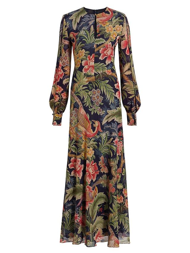 Womens Floral Silk Blouson-Sleeve Maxi Dress Product Image