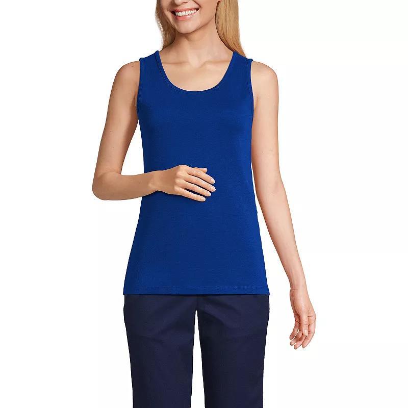 Petite Lands End Cotton Scoopneck Tank, Womens Blue Product Image