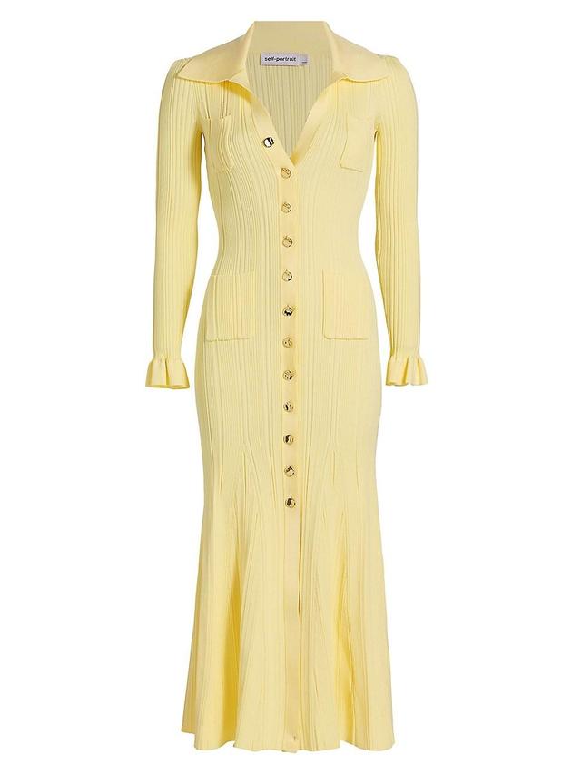 Womens Rib-Knit Fluted Midi Shirtdress Product Image