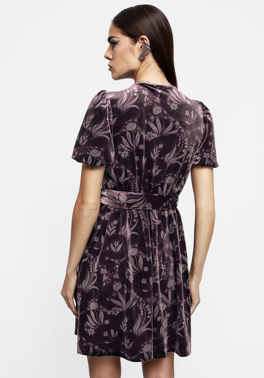 Deception Snake Foil Print Velour Mini Wrap Dress Product Image