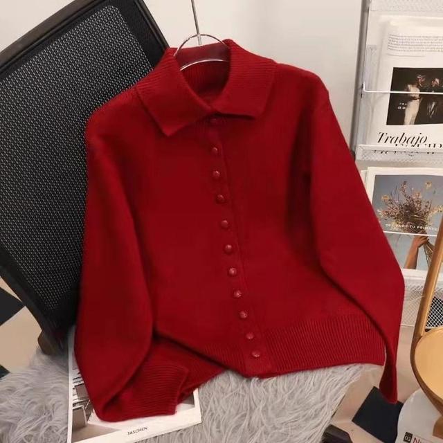 Collared Plain Cardigan Product Image