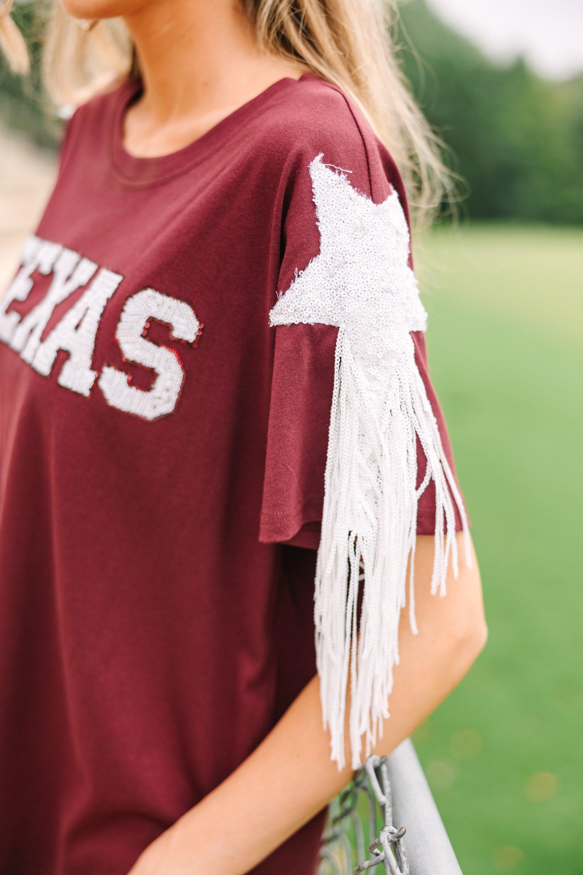 Howdy Maroon Red Sequin Top Female Product Image