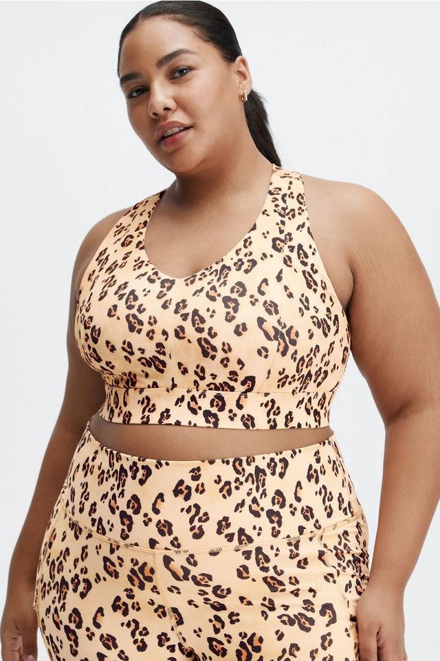 Fabletics On-The-Go Midi Medium Impact Sports Bra Womens Desert Leopard Size XXS Product Image