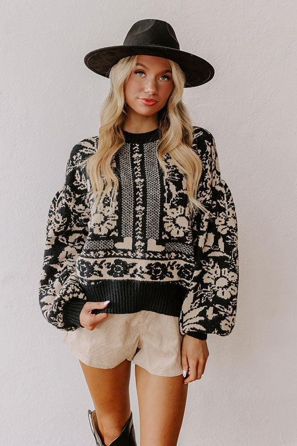 Chic Statement Floral Knit Sweater in Black Product Image