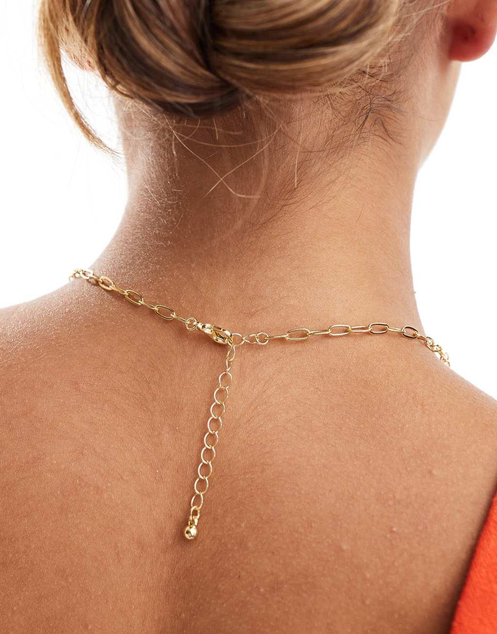 ASOS DESIGN 14k gold plated necklace with faux pearl detail Product Image