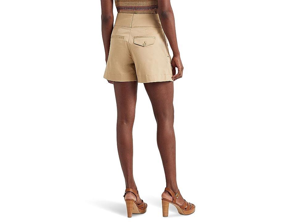 Lauren Ralph Lauren Buckle-Trim Sateen Shorts (Birch Tan) Women's Clothing Product Image