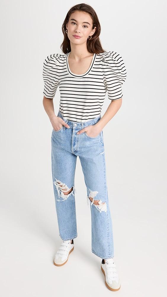 English Factory Stripe Pleated Puff Sleeve Top | Shopbop Product Image