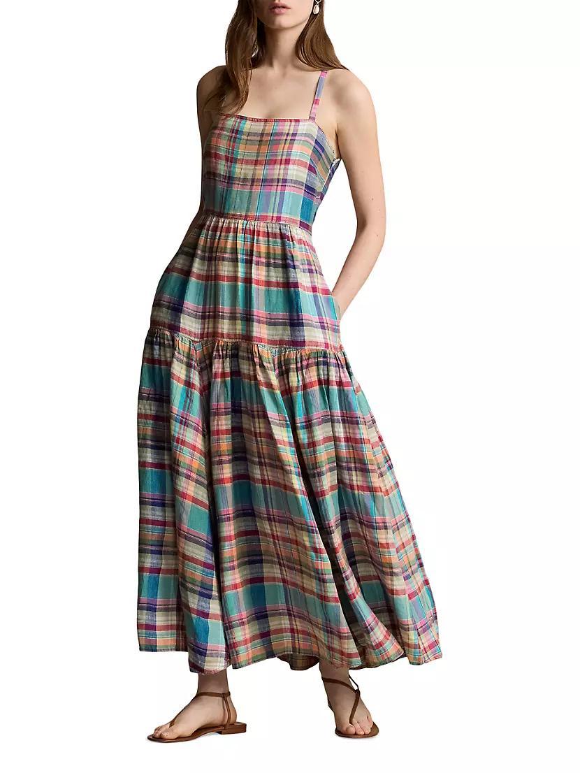 Plaid Linen Midi-Dress Product Image