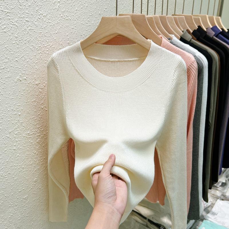 Long Sleeve Crew Neck Plain Knit Top product image