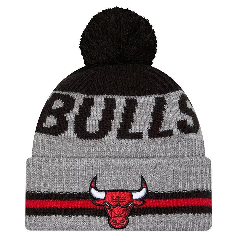 Mens New Era Gray Chicago Bulls Sport Night Runner Cuffed Knit Hat with Pom Product Image