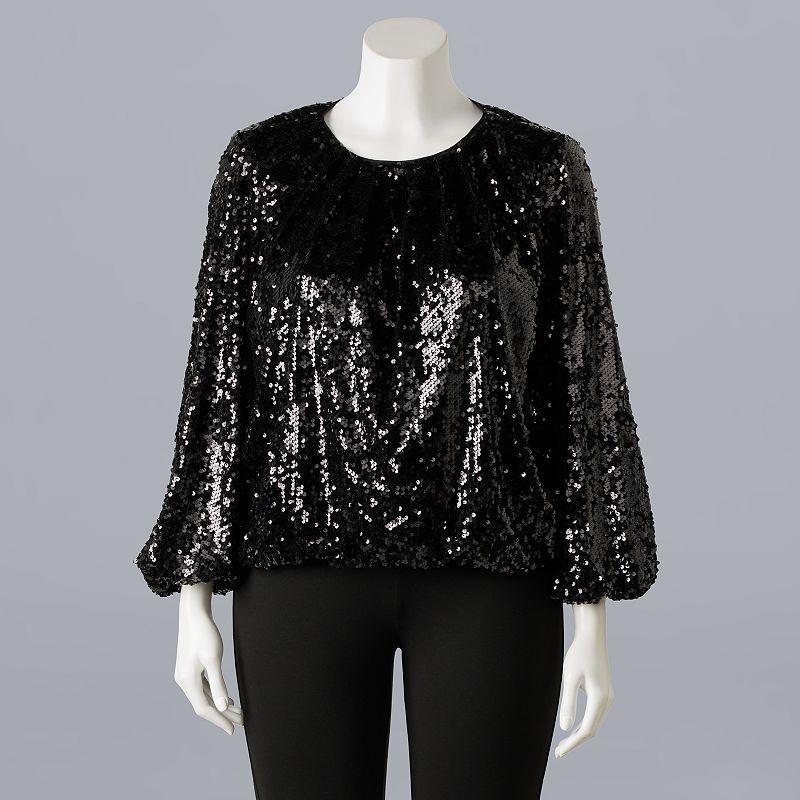 Plus Size Simply Vera Vera Wang Sequin Blouse, Womens Product Image