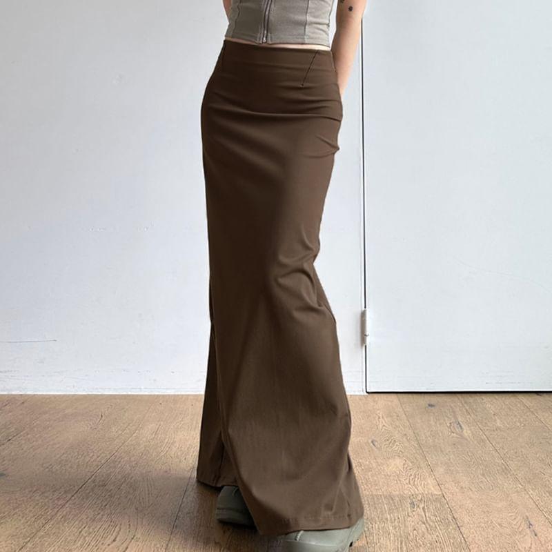 High Rise Plain Slit Maxi Pencil Skirt Product Image