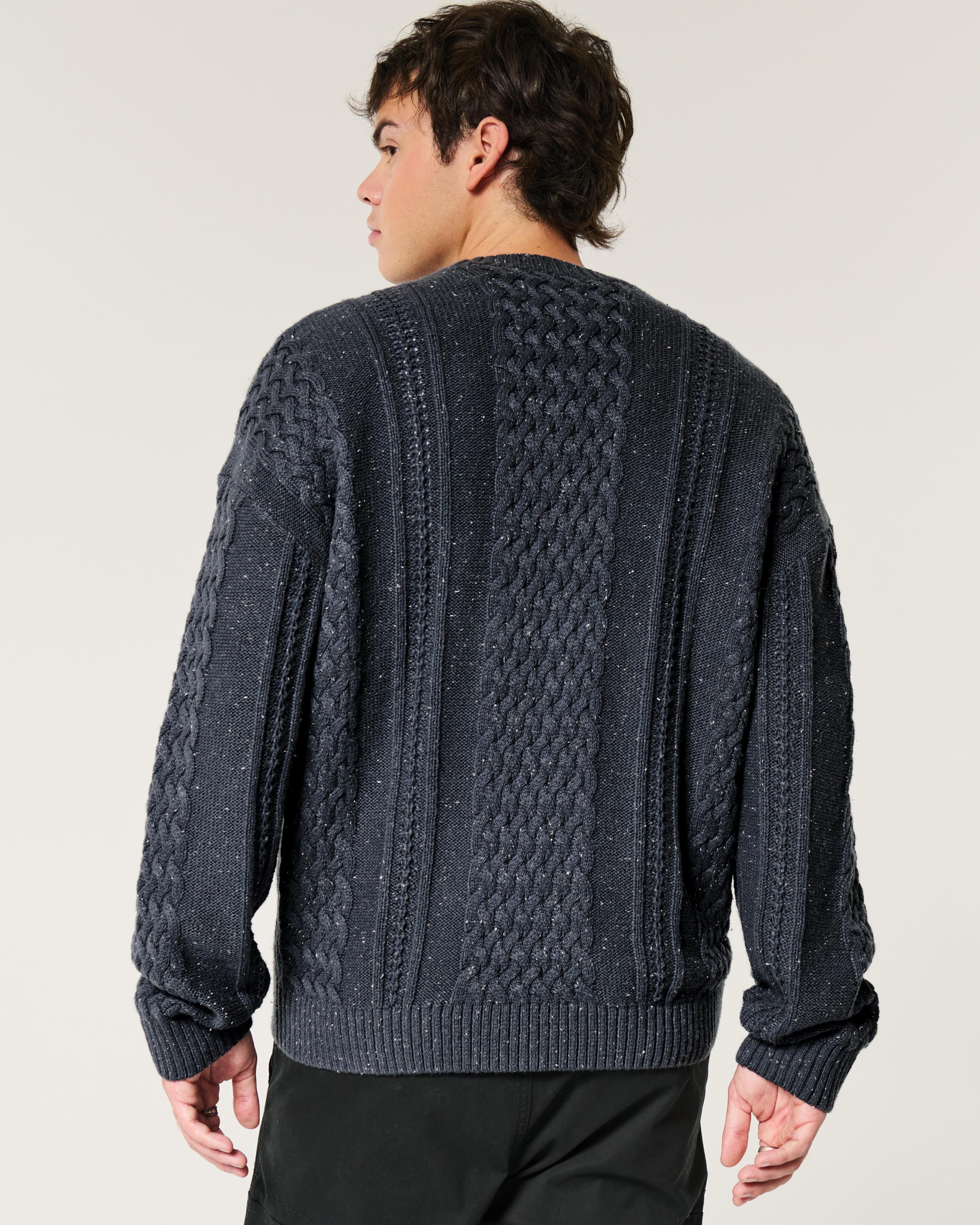 Boxy Cable-Knit Crew Sweater Product Image