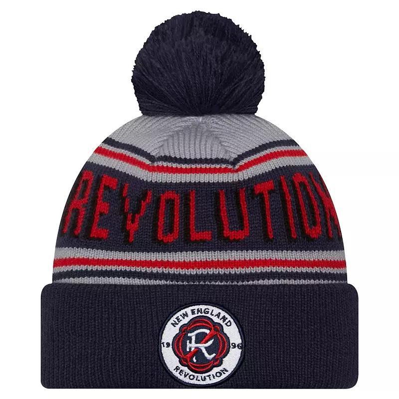 Mens New Era Navy New England Revolution Evergreen Cuffed Knit Hat with Pom Product Image