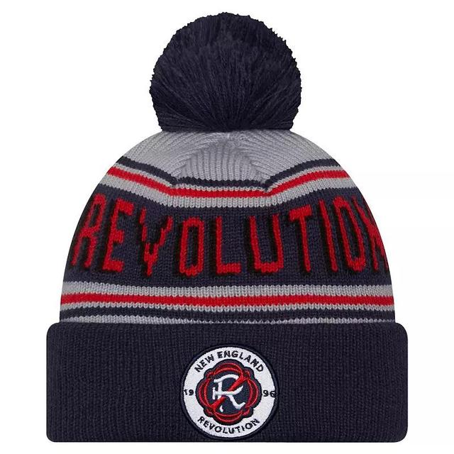 Mens New Era Navy New England Revolution Evergreen Cuffed Knit Hat with Pom Product Image