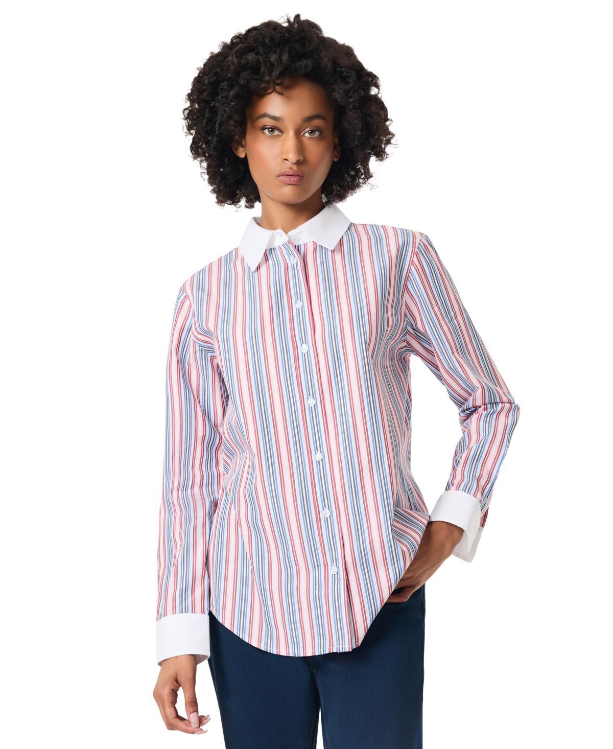 Jones New York Womens Cotton Oversized Striped Shirt Product Image