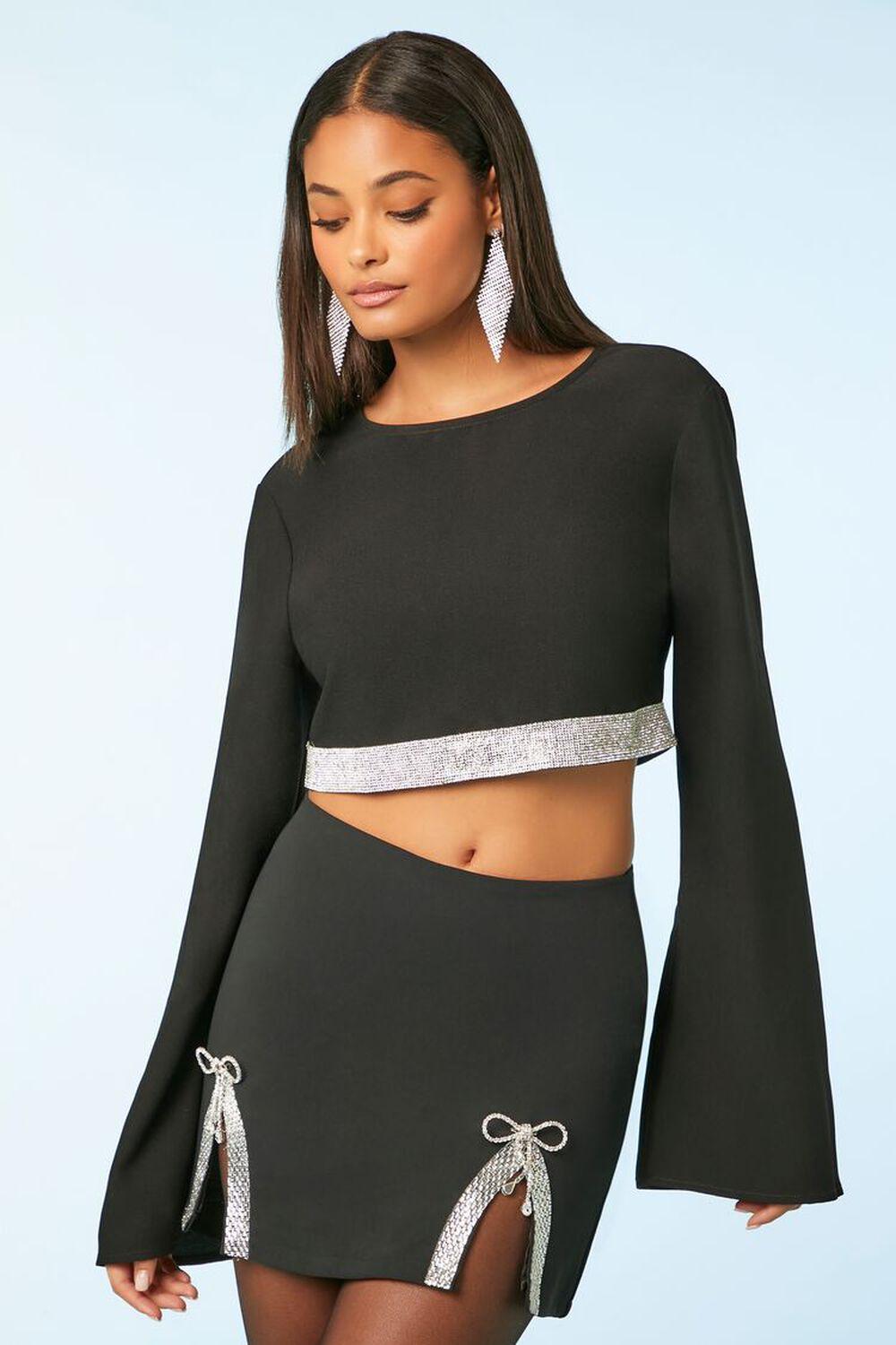 Satin Rhinestone-Trim Crop Top | Forever 21 Product Image