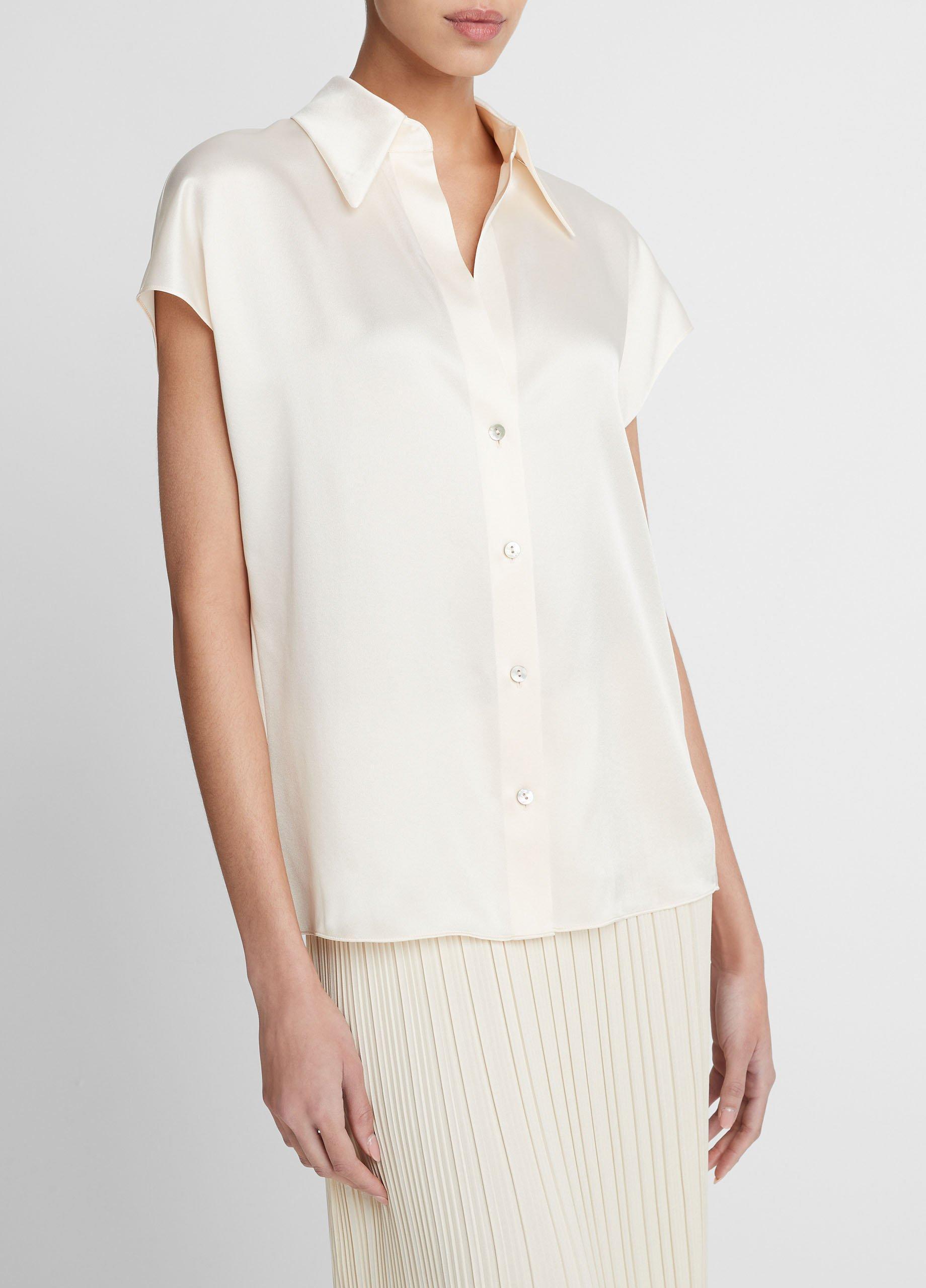 Silk Cap-Sleeve Ruched-Back Blouse Product Image