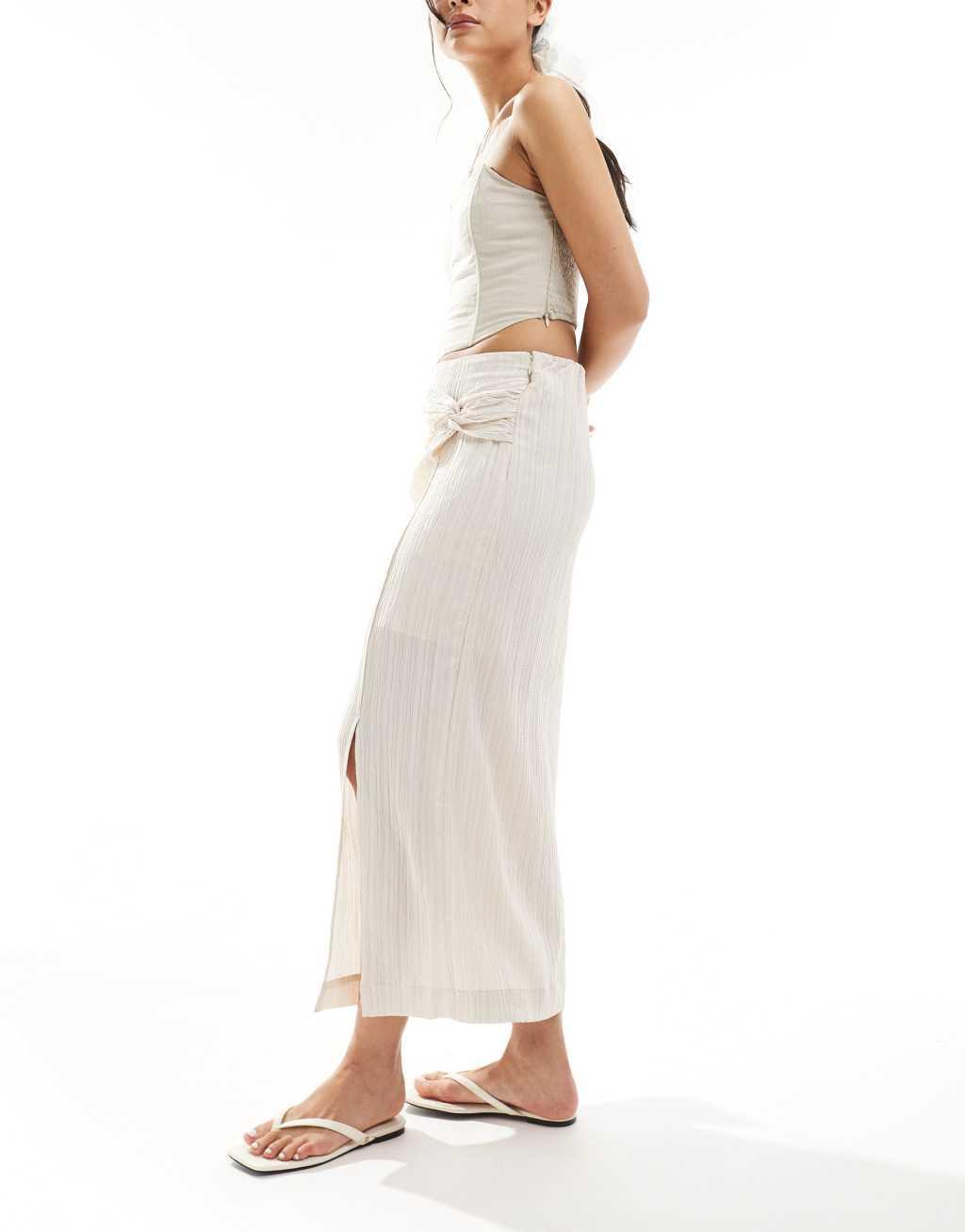 Object stretch jersey midi skirt with twist detail in off white Product Image