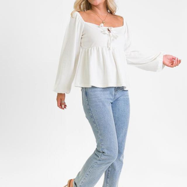 Always Ready Ivory Tie Front Knit Top Product Image