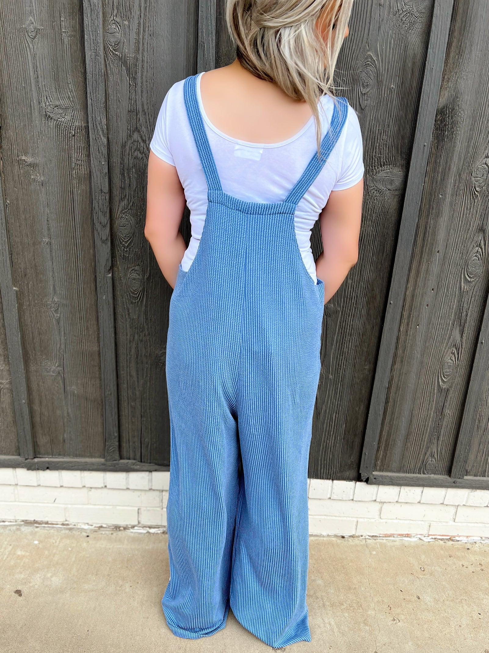 Sleeveless Ribbed Jumpsuit - Denim Vintage Product Image