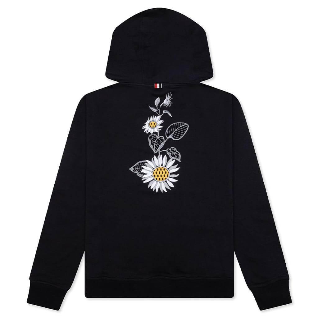 Relaxed Fit Hoodie Pullover w/ Broderie Anglaise Flower - Navy Male Product Image