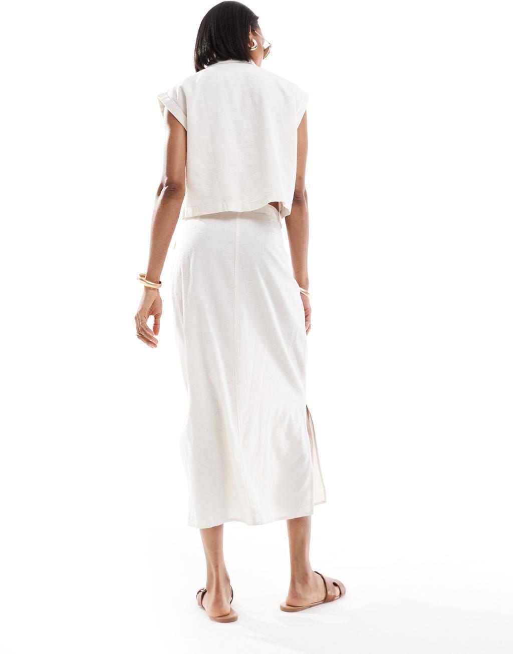 Vero Moda Tall linen midi skirt in off white - part of a set Product Image