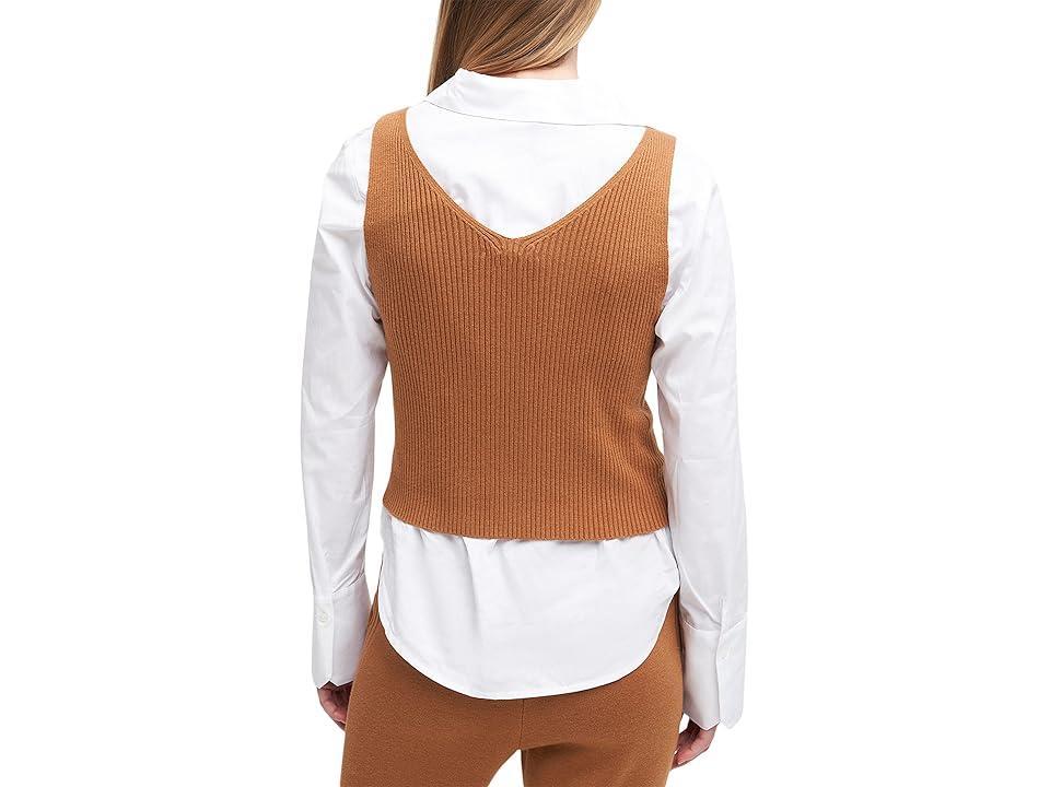 7 For All Mankind Crop Sweater Tank (Camel) Women's Clothing Product Image