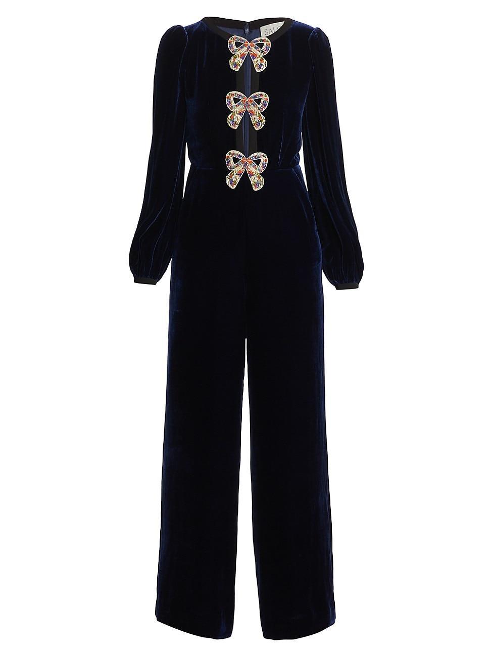 Womens Camille Bows Velvet Jumpsuit Product Image