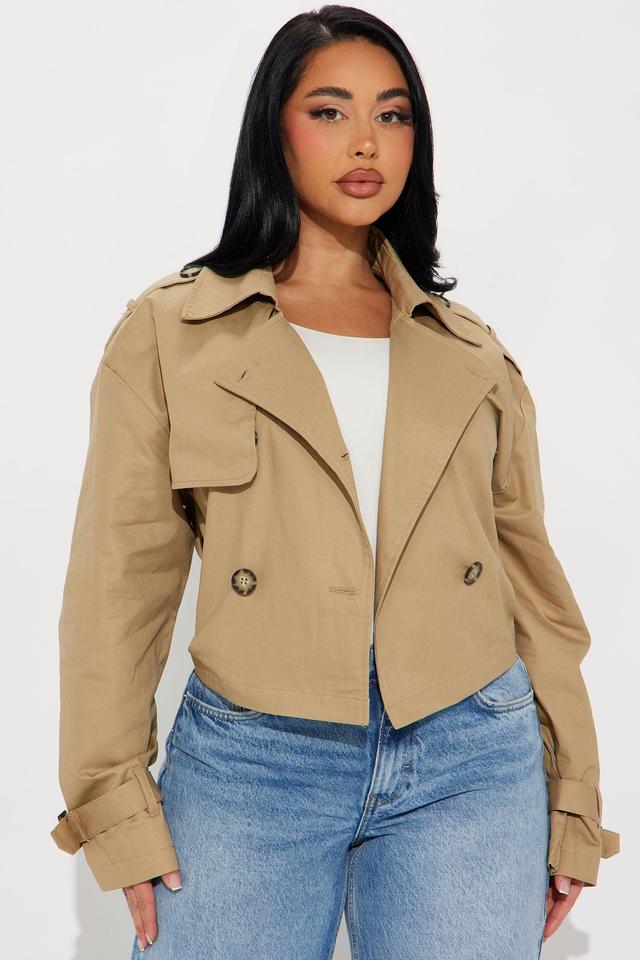 Windy City Cropped Trench Coat - Khaki Product Image