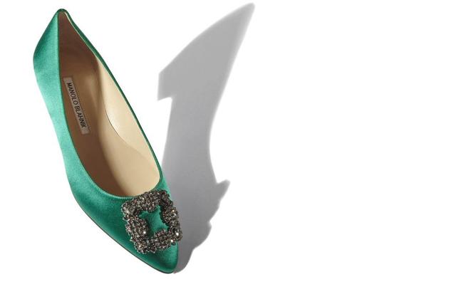 HANGISIFLAT Green Satin Jewel Buckle Flat Pumps Product Image