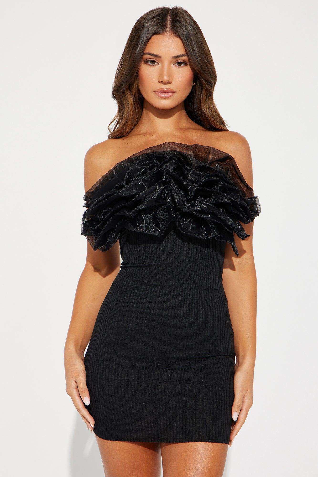 Ruffle Up Mini Dress - Black Product Image