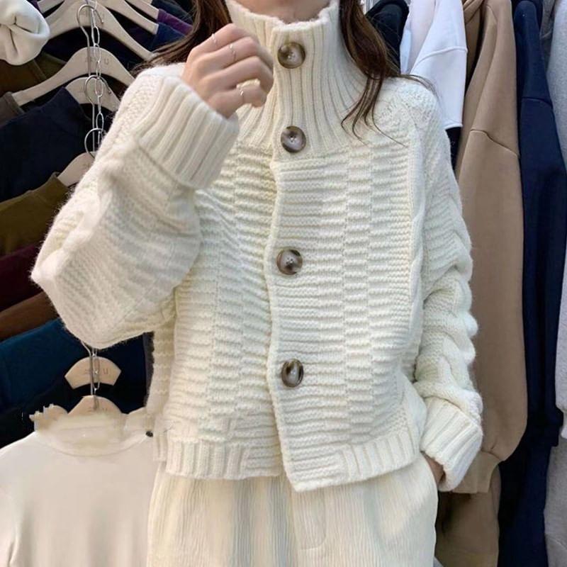 Plain Cropped Cable-Knit Cardigan Product Image