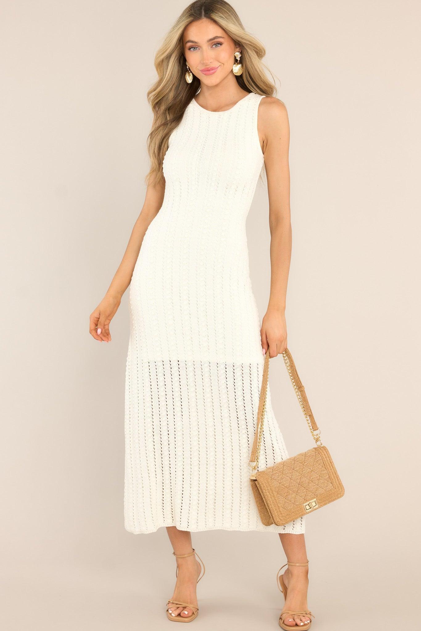 MINKPINK Tinsley Crochet Knit Midi Dress Ivory Product Image