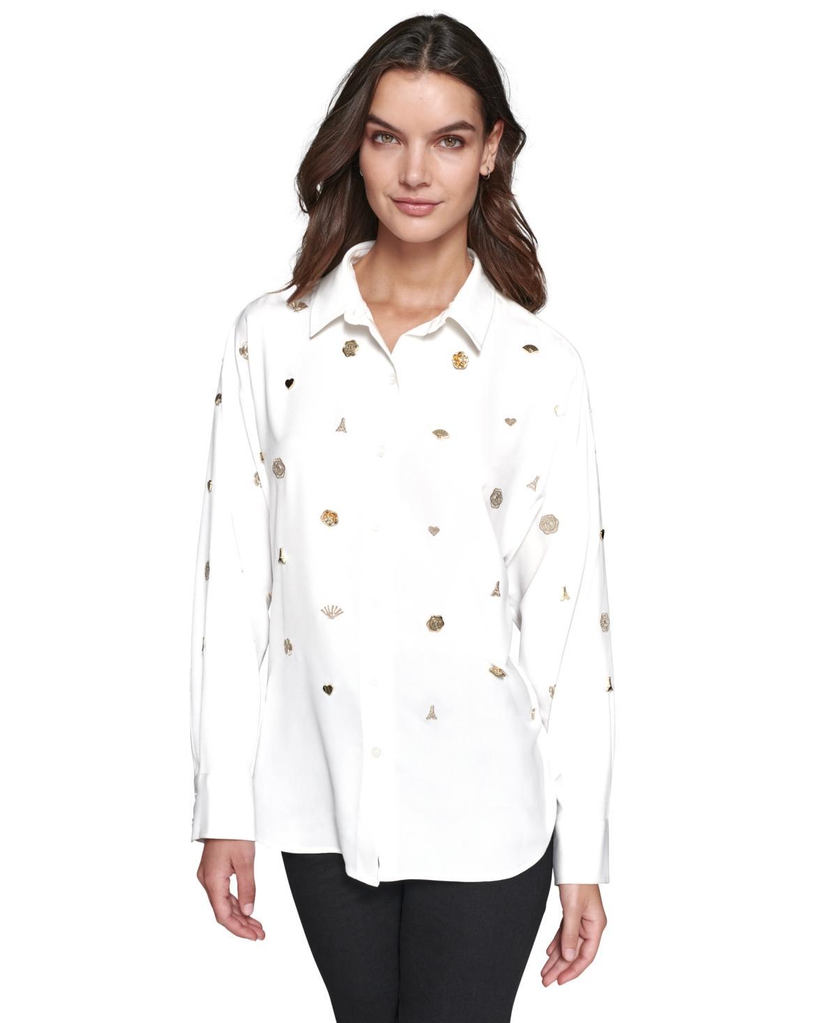 Karl Lagerfeld Paris Womens Embellished Button-Front Top Product Image