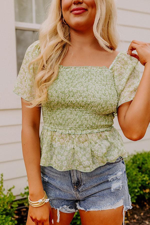 Peonies Preferred Smocked Top In Lime Product Image