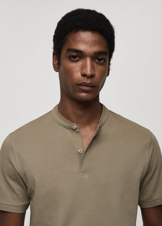 MANGO MAN - Cotton pique polo shirt with mao collar khakiMen Product Image